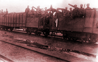 2-я Путиловская железнодорожная зенитная батарея на марше. 1919 г.